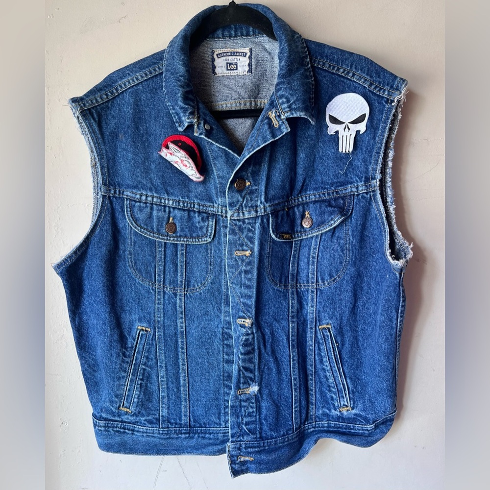 Lee Vintage Denim Vest Cutoff Trucker Jacket Medium Wash Punisher Che Guevara